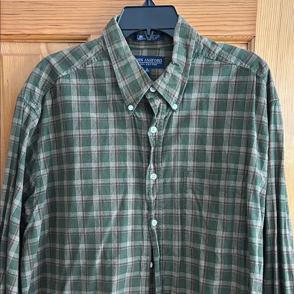John Ashford Green Plaid Casual Button Down Shirt